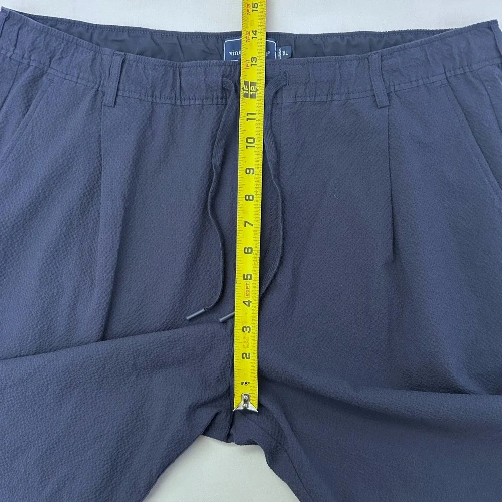 Vineyard Vines Pants Mens XL Navy Blue Seersucker Pleated Elastic Waist Tapered